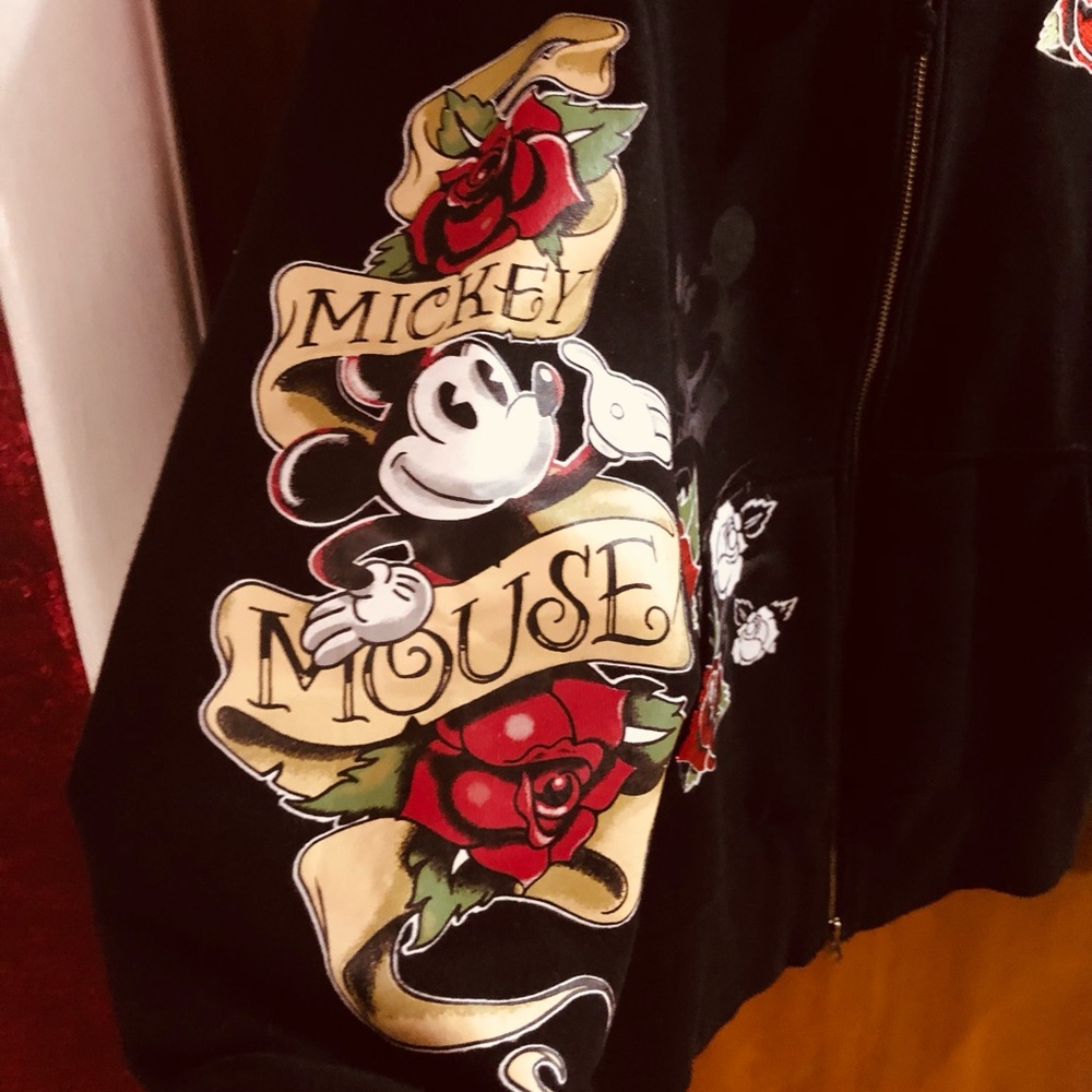 Walt Disney Mickey Mouse tattoo Black Hoodie bling thick black XL new never worn - Picture 2 of 6